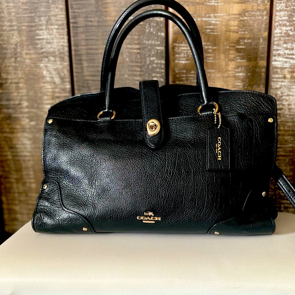 Coach Mercer 30 Black Leather Tote Bag with Strap